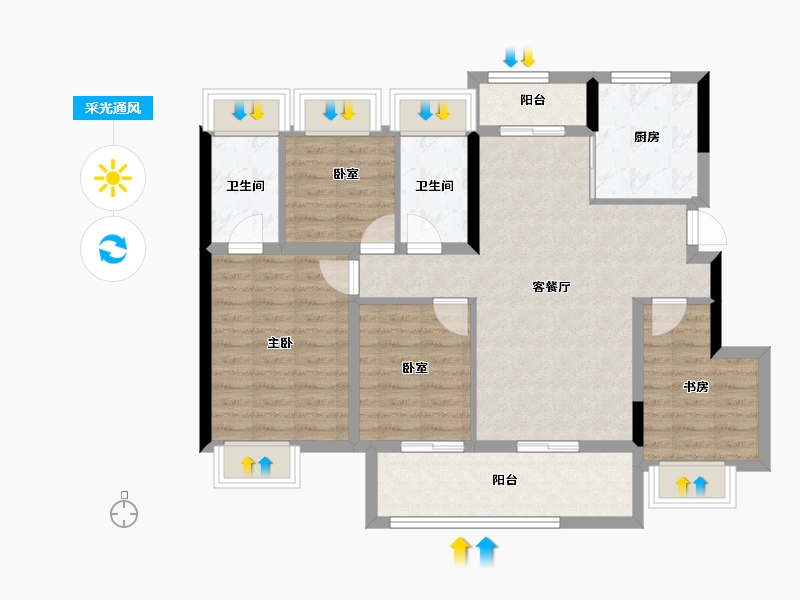 江西省-南昌市-江铃祥云瑞园-92.00-户型库-采光通风