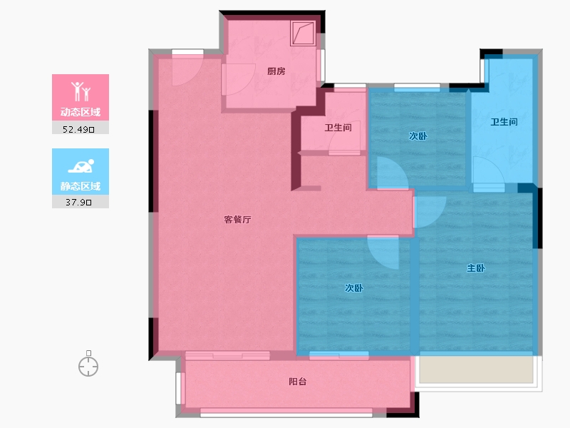 陕西省-西安市-华润置地港悦城嘉悦-80.80-户型库-动静分区