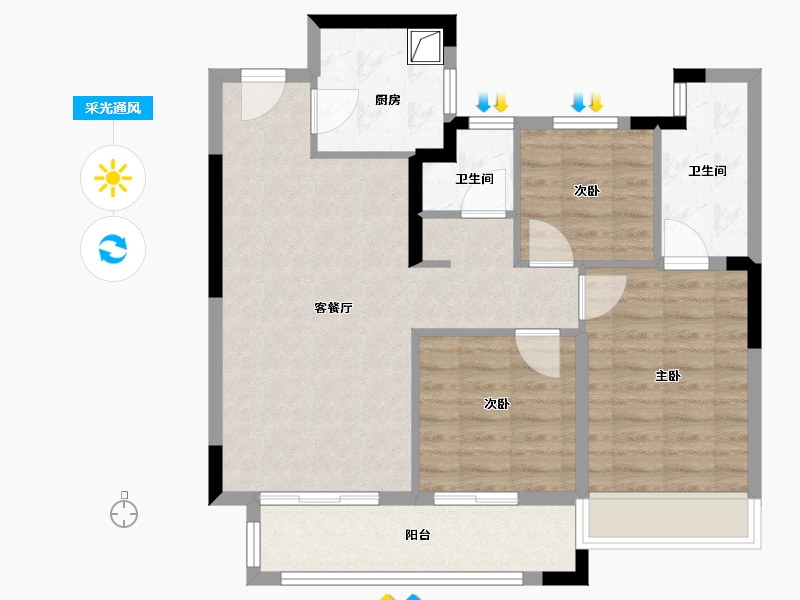 陕西省-西安市-华润置地港悦城嘉悦-80.80-户型库-采光通风