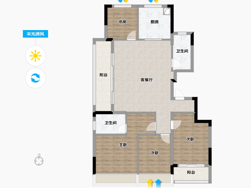 浙江省-杭州市-赞成学棠曼庐-110.33-户型库-采光通风