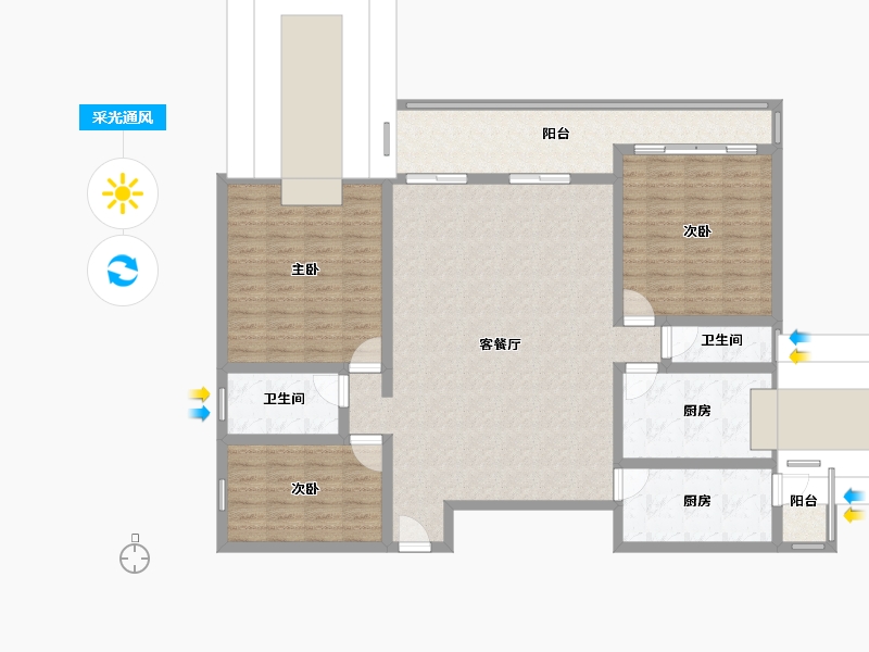 广东省-肇庆市-泰湖新城-128.80-户型库-采光通风