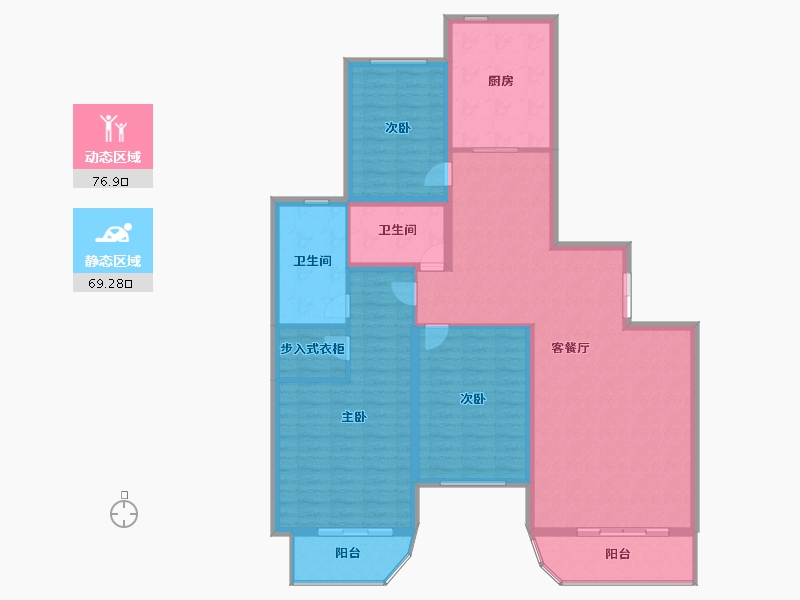 内蒙古自治区-鄂尔多斯市-美珠花园-132.80-户型库-动静分区