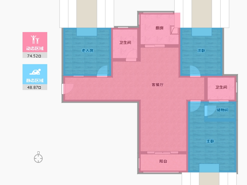 江苏省-南通市-三里墩花苑-三区-109.60-户型库-动静分区