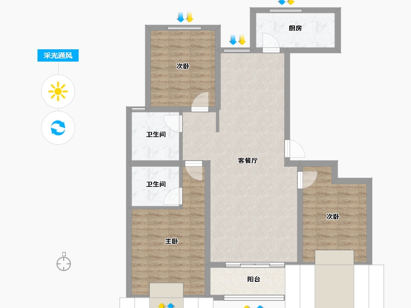 河北省-石家庄市-安定御园-93.92-户型库-采光通风