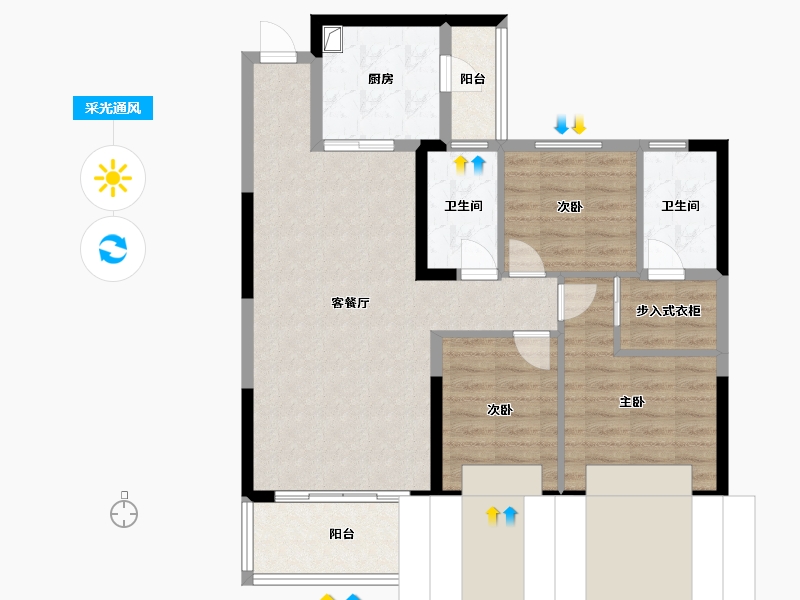 陕西省-渭南市-恒大御景半岛-101.60-户型库-采光通风