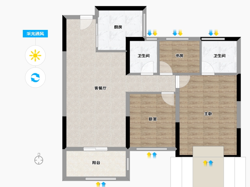 浙江省-金华市-步阳玺御府-82.57-户型库-采光通风