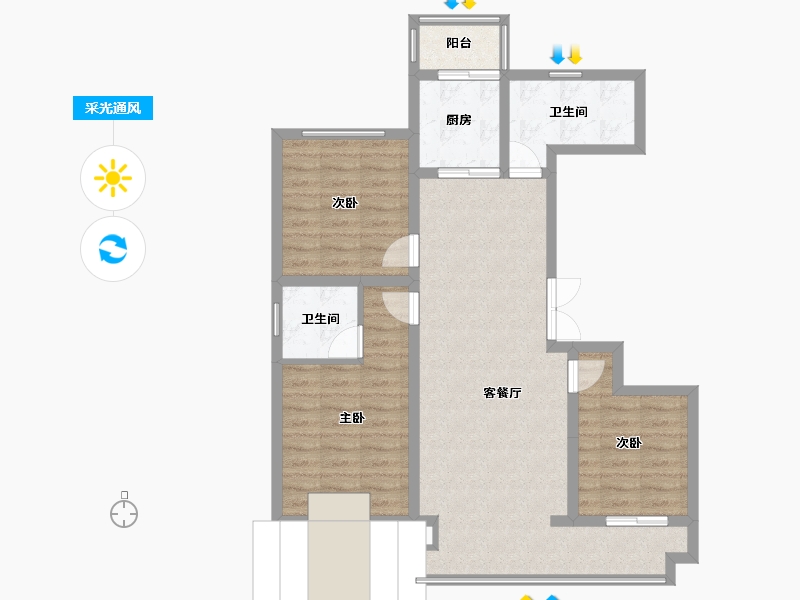 陕西省-榆林市-华庭雅苑-96.00-户型库-采光通风