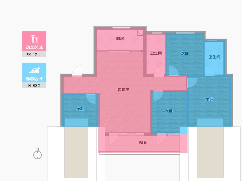 内蒙古自治区-赤峰市-泽信云尚-100.80-户型库-动静分区