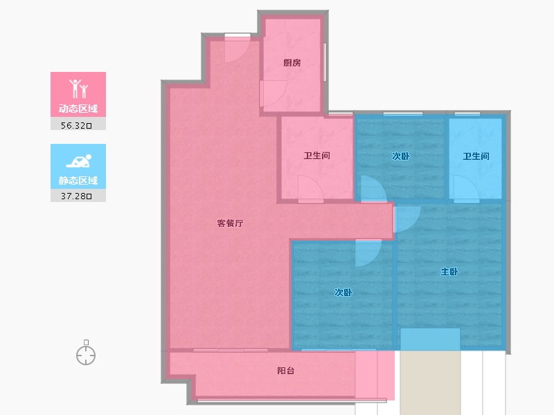 湖北省-武汉市-百步亭和谐里-85.50-户型库-动静分区