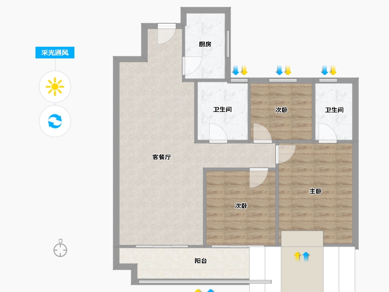 湖北省-武汉市-百步亭和谐里-85.50-户型库-采光通风