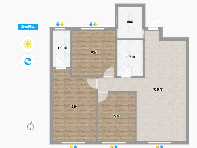 内蒙古自治区-赤峰市-航安金和城-B区-92.95-户型库-采光通风