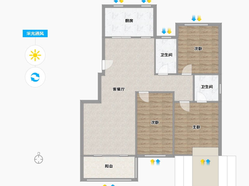 湖北省-武汉市-中央名都-103.20-户型库-采光通风