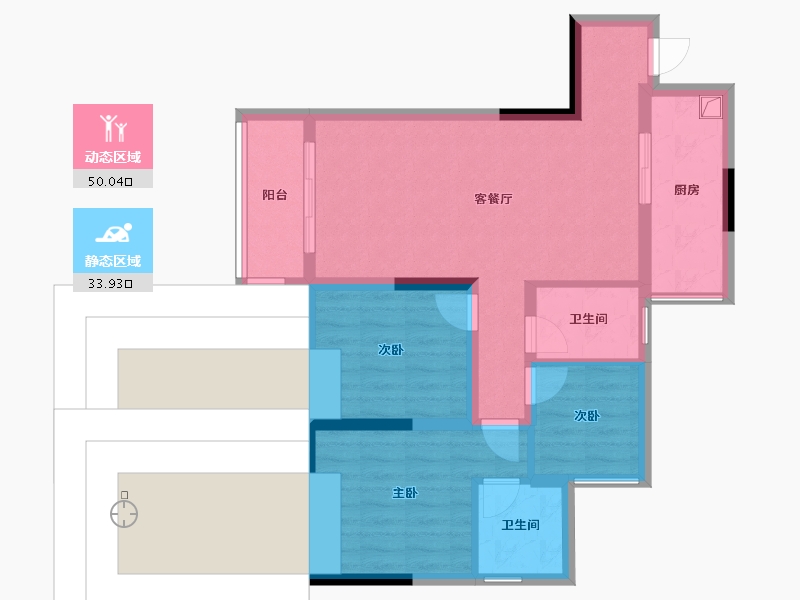 重庆-重庆市-春风与湖-79.69-户型库-动静分区