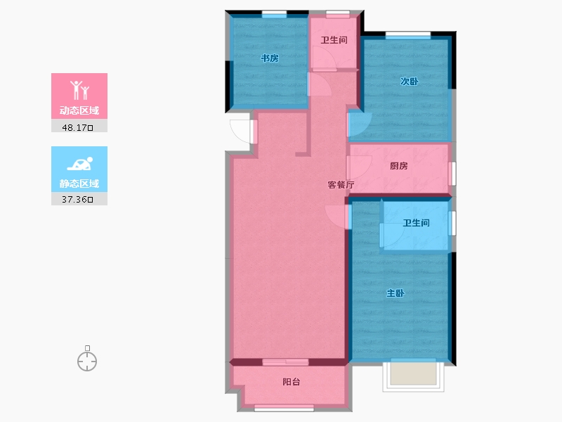 河南省-郑州市-郑西鑫苑名家-82.52-户型库-动静分区