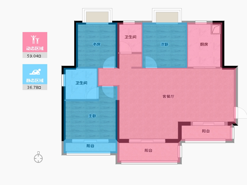 湖南省-长沙市-江山帝景-89.54-户型库-动静分区