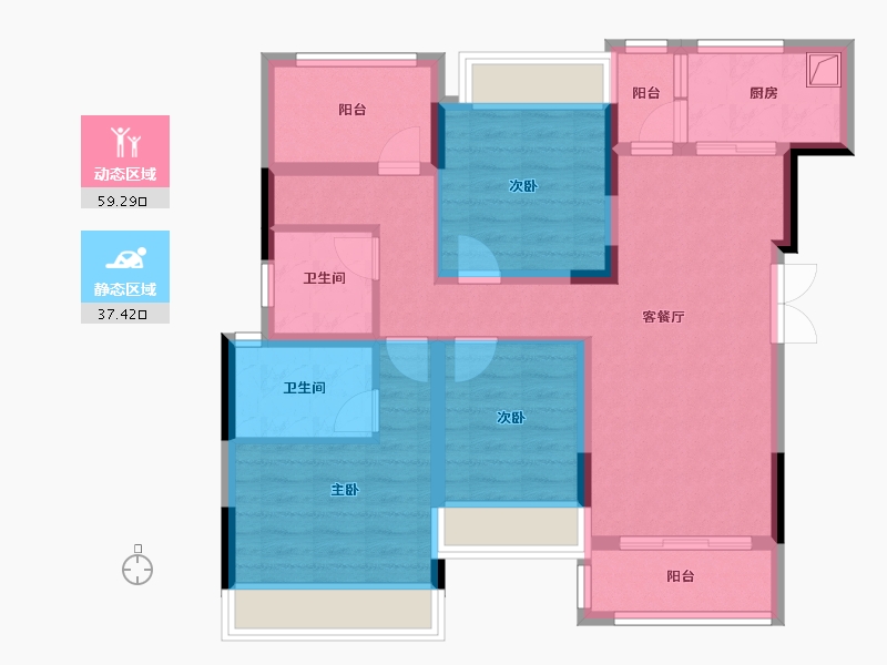 重庆-重庆市-新鸥鹏拉菲公馆-84.80-户型库-动静分区