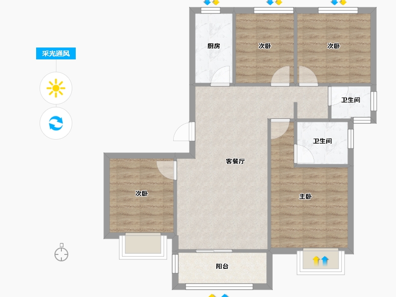 河南省-郑州市-正商启盛华庭-88.00-户型库-采光通风