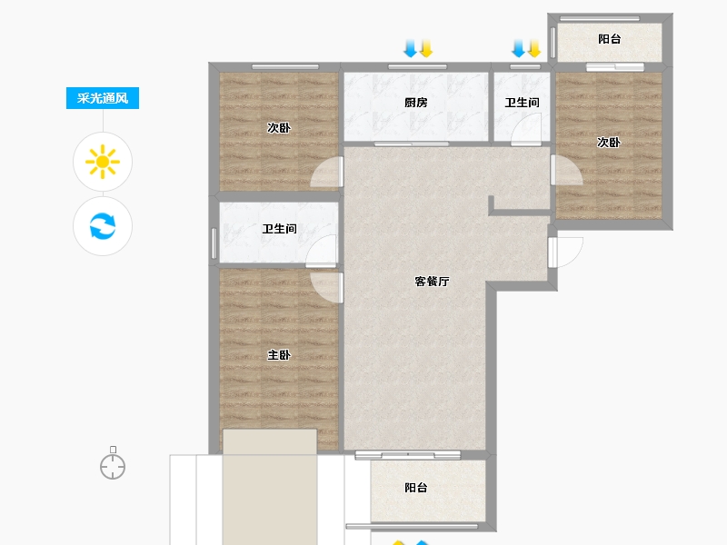 陕西省-西安市-万科东望-128.00-户型库-采光通风