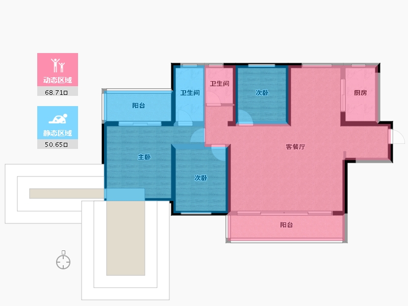 陕西省-榆林市-朗阁和韵东方-113.60-户型库-动静分区