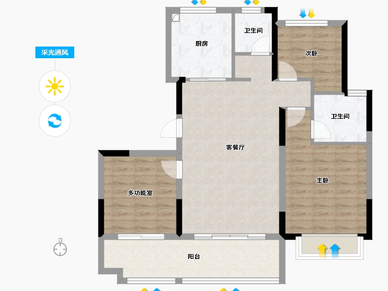 安徽省-安庆市-绿地新里城-92.00-户型库-采光通风