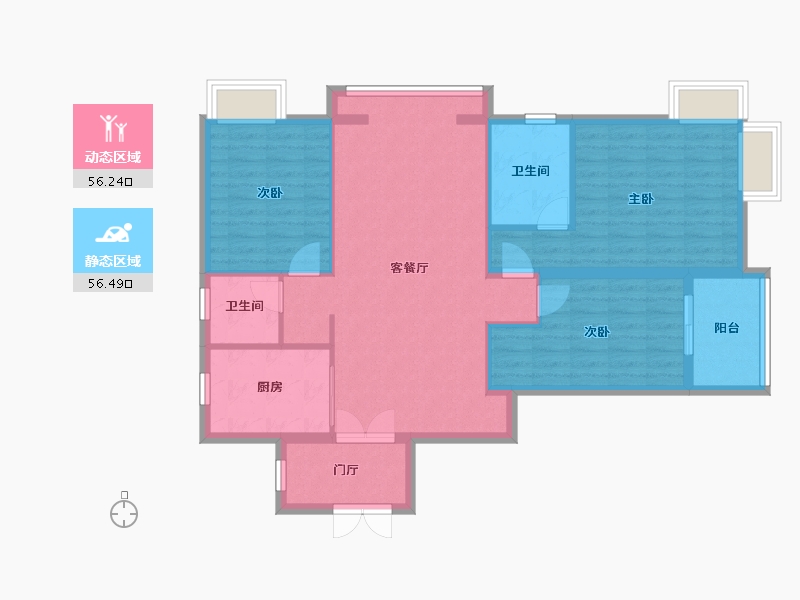 湖北省-武汉市-清江山水-101.33-户型库-动静分区