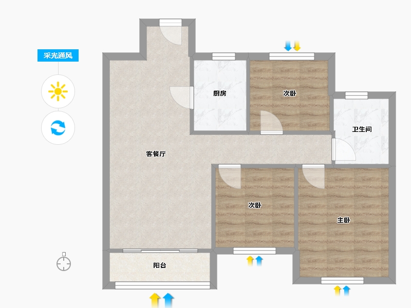 湖南省-长沙市-滨仕花园-69.30-户型库-采光通风