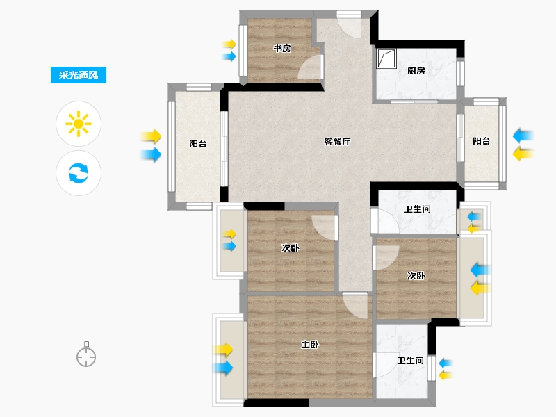 广东省-中山市-骏珑汇景湾-85.60-户型库-采光通风