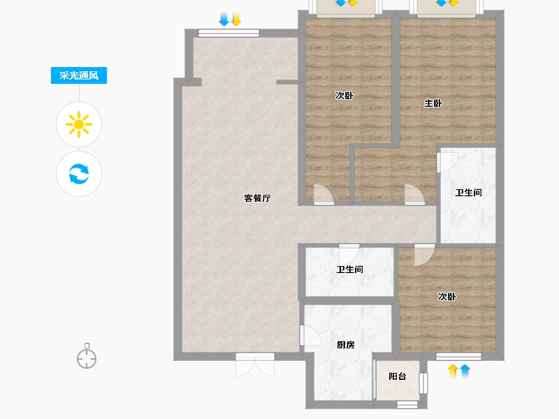 山西省-吕梁市-清熙香槟-105.34-户型库-采光通风