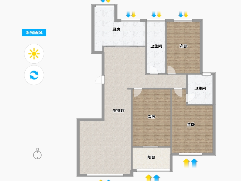 山东省-潍坊市-金宸公馆3号院-126.40-户型库-采光通风