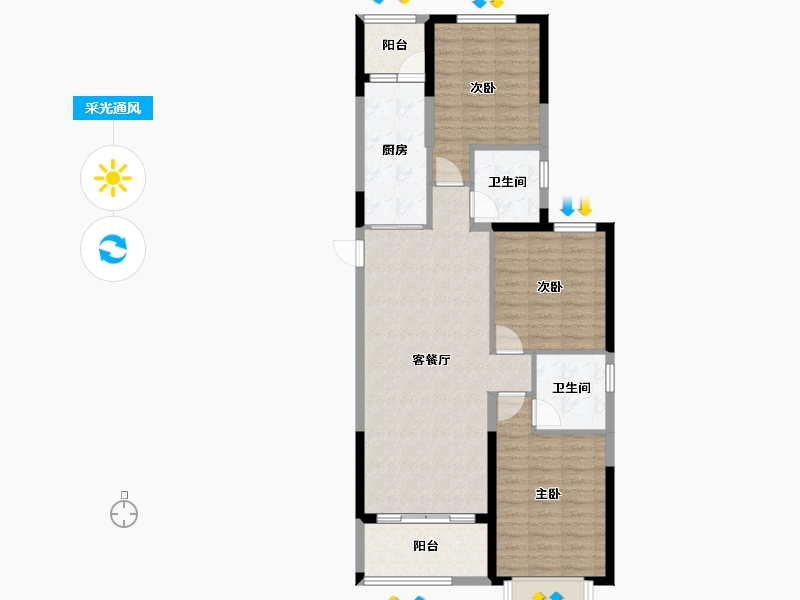 山西省-朔州市-朔州恒大华府-105.24-户型库-采光通风