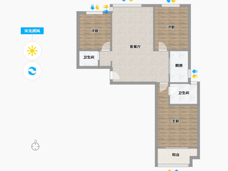 河北省-石家庄市-绿地新里城西斯莱公馆-B区-92.46-户型库-采光通风