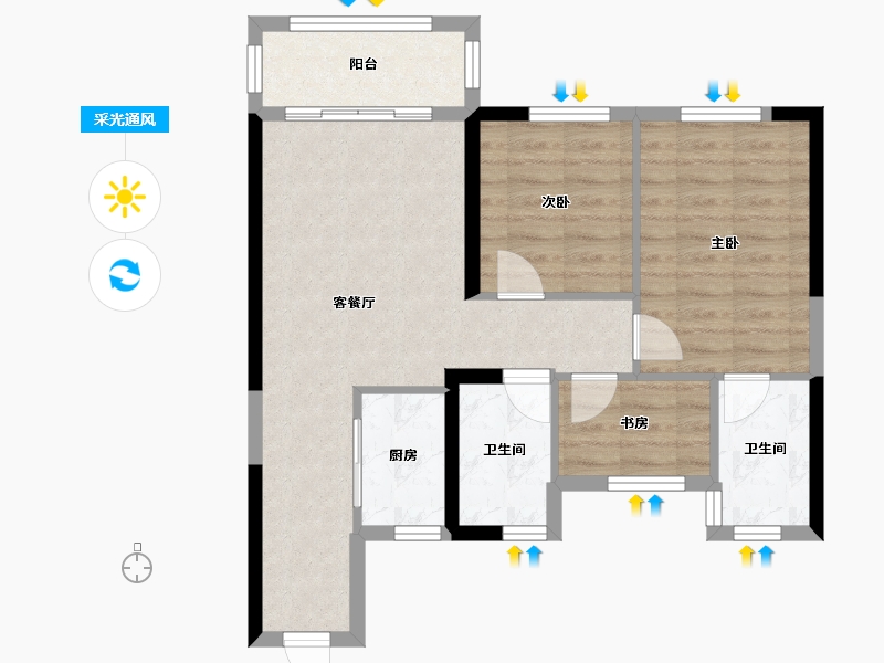 陕西省-西安市-滨江翡翠城-73.60-户型库-采光通风