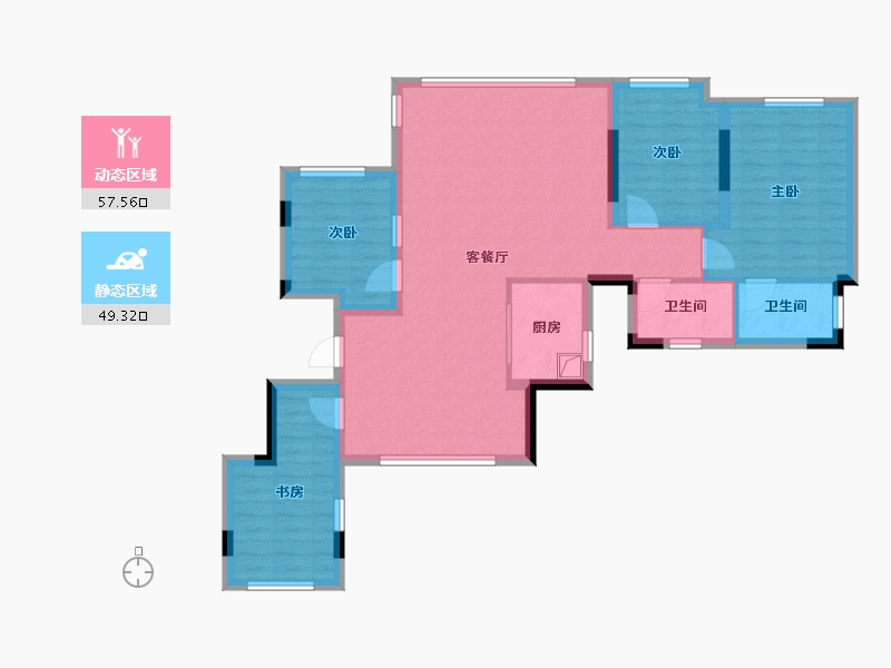 重庆-重庆市-葛宁和光雲境-95.39-户型库-动静分区