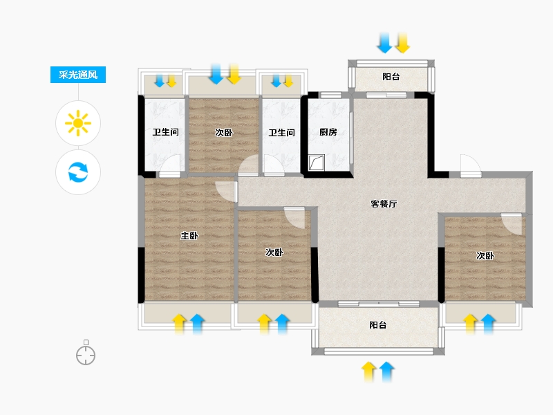 湖北省-孝感市-碧桂园新城华府-113.13-户型库-采光通风