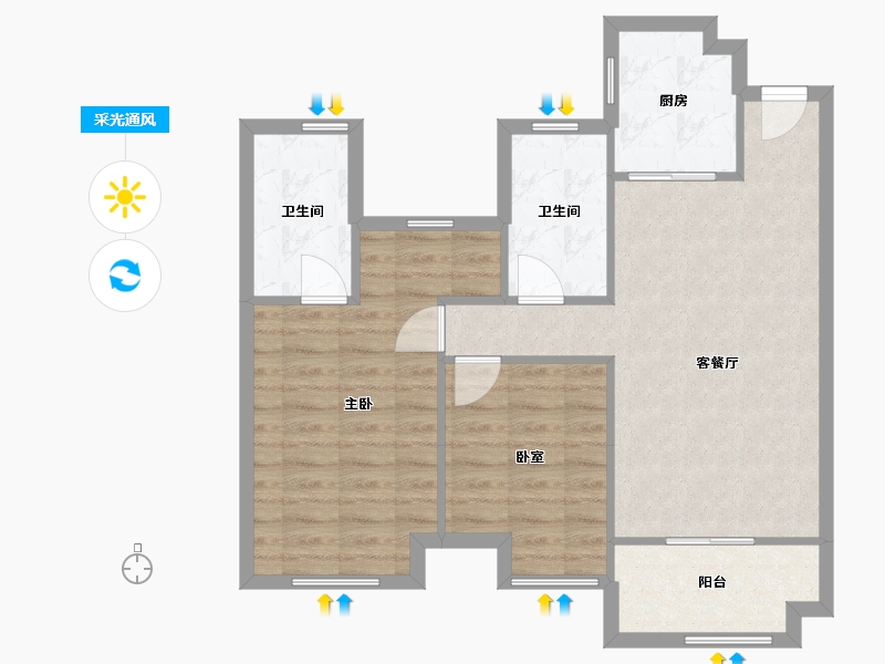 浙江省-湖州市-爱家柏景湾-76.80-户型库-采光通风