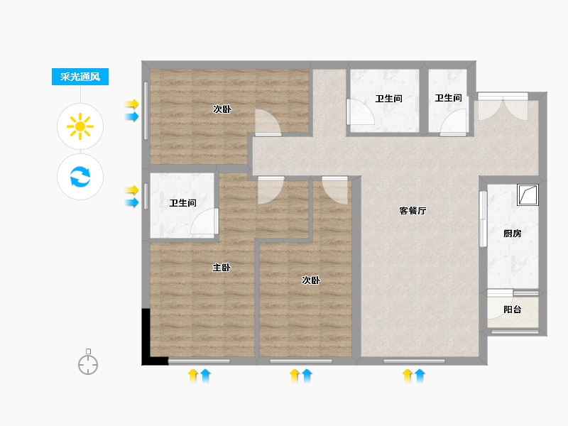 四川省-成都市-蔚蓝卡地亚公寓-120.00-户型库-采光通风