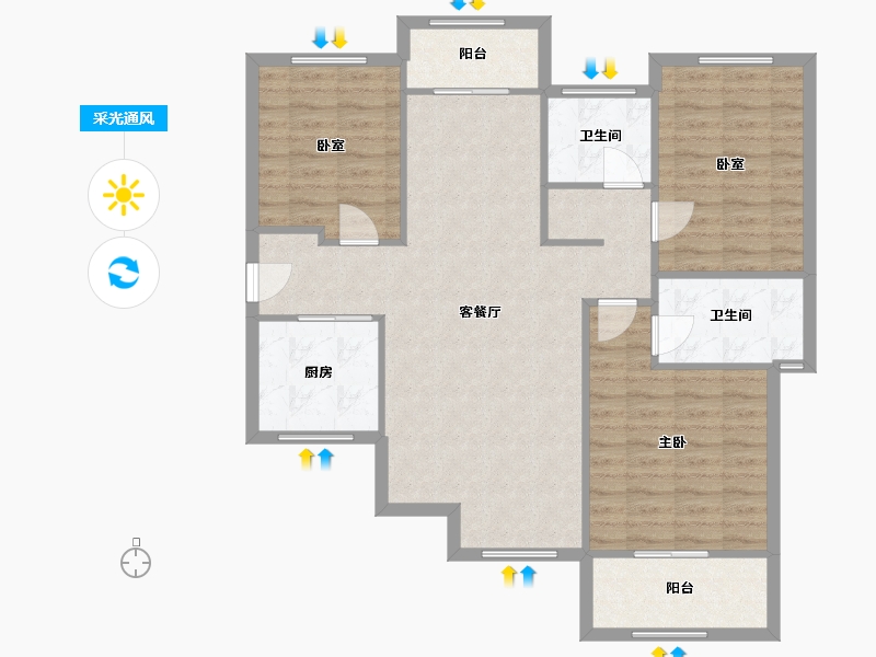 陕西省-西安市-龙湖水晶郦城北区-97.60-户型库-采光通风