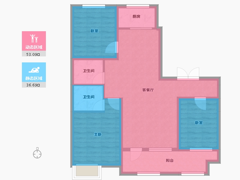 宁夏回族自治区-银川市-华远旭辉江南赋-91.38-户型库-动静分区