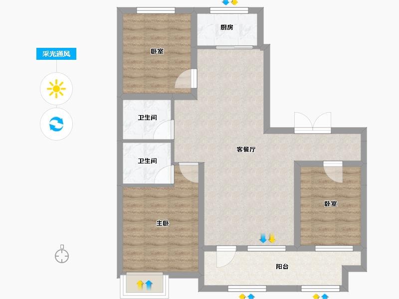 宁夏回族自治区-银川市-华远旭辉江南赋-91.38-户型库-采光通风