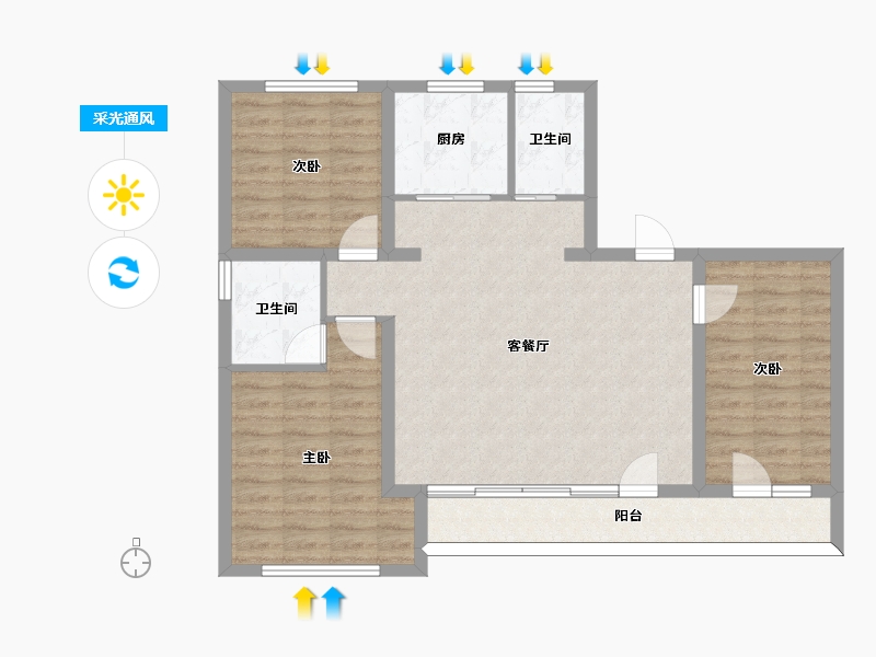 内蒙古自治区-呼和浩特市-学府文苑-106.78-户型库-采光通风