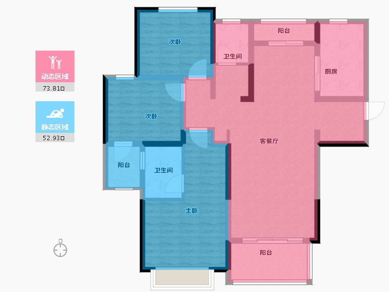 河南省-郑州市-新密市建业壹号城邦住宅小区-113.17-户型库-动静分区