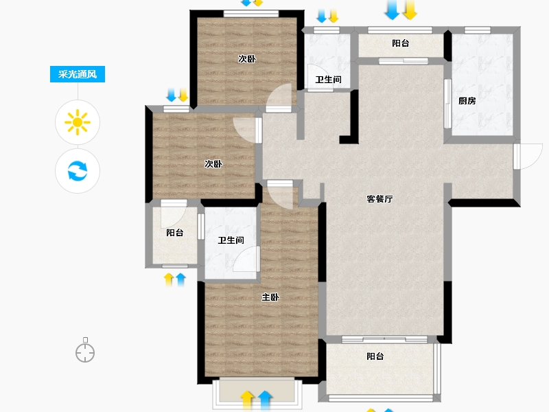 河南省-郑州市-新密市建业壹号城邦住宅小区-113.17-户型库-采光通风