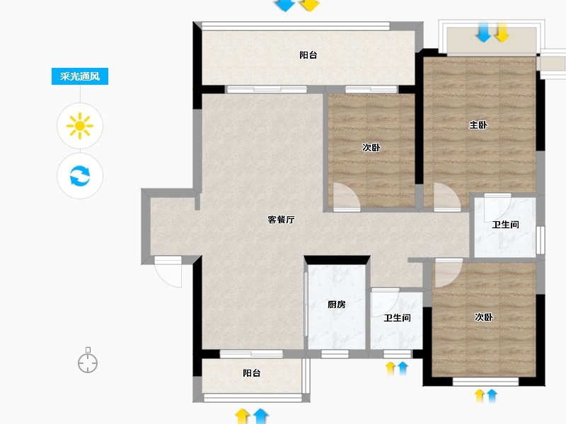 湖南省-长沙市-荣盛锦绣学府-94.40-户型库-采光通风