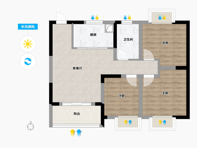 安徽省-合肥市-唐安幸福家园-62.00-户型库-采光通风