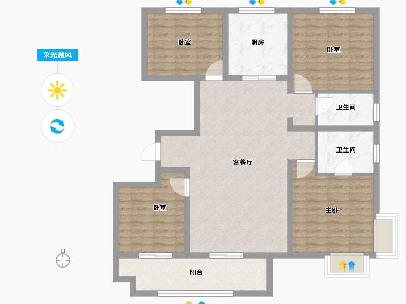 山东省-菏泽市-中铂新天地-108.80-户型库-采光通风