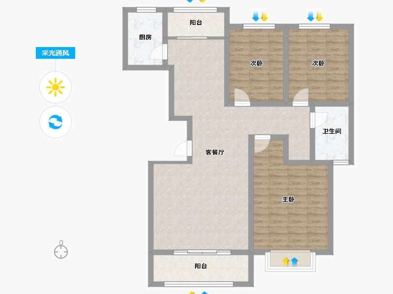 河南省-三门峡市-中原新居-102.85-户型库-采光通风