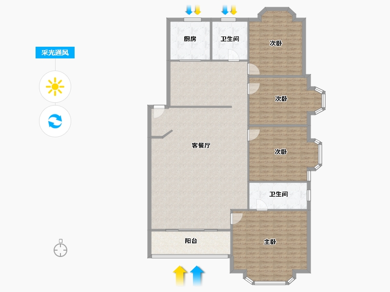 河北省-廊坊市-百合东园小区-170.00-户型库-采光通风