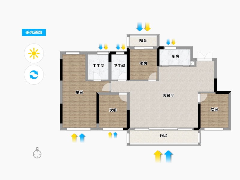 四川省-成都市-华润置地青羊润府-121.78-户型库-采光通风