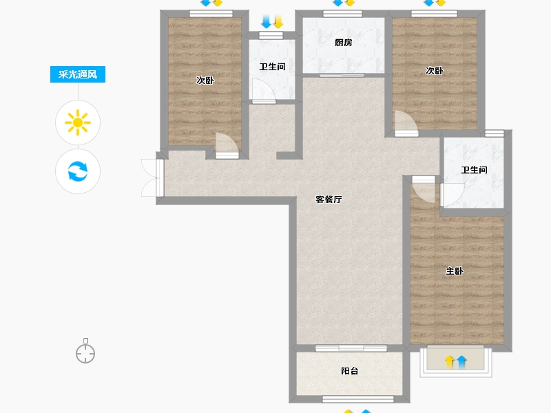 陕西省-西安市-恒志云都-105.60-户型库-采光通风