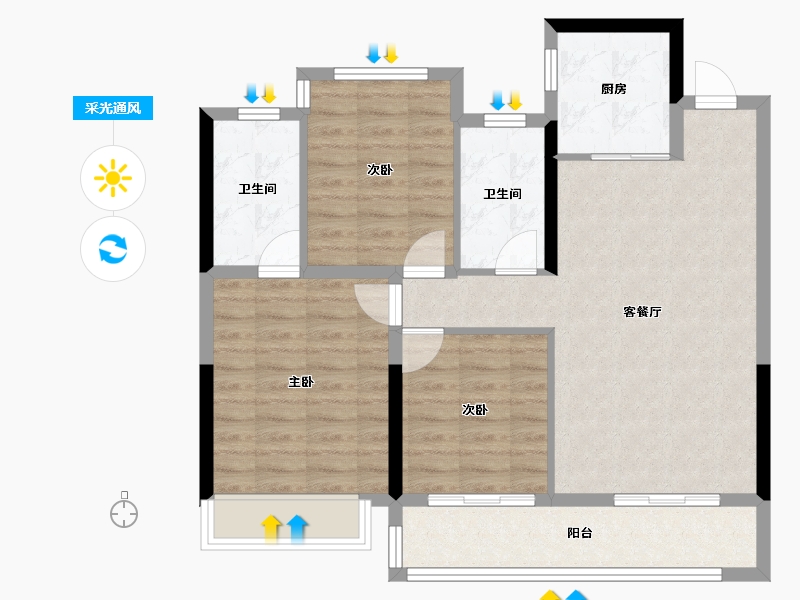 浙江省-温州市-华鸿·江澜天宸-84.66-户型库-采光通风